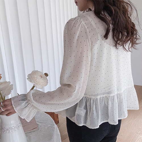 [Yerifit] Marean Zandot Puff Hem Shirring Chiffon Blouse [size: F(55~66)]