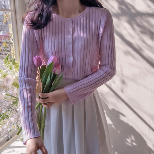 Crammed Spring Punching Delicate Striped Pattern Elegant Cardigan [size: F(55~66)]