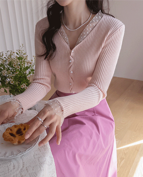 Lavigne Corrugated Pearl Button Dot Color Cardigan [size: F(55~66)]