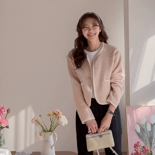 Luxurious Gelato Color Line No Collar Jacket Cardigan [size: F (55~66)]