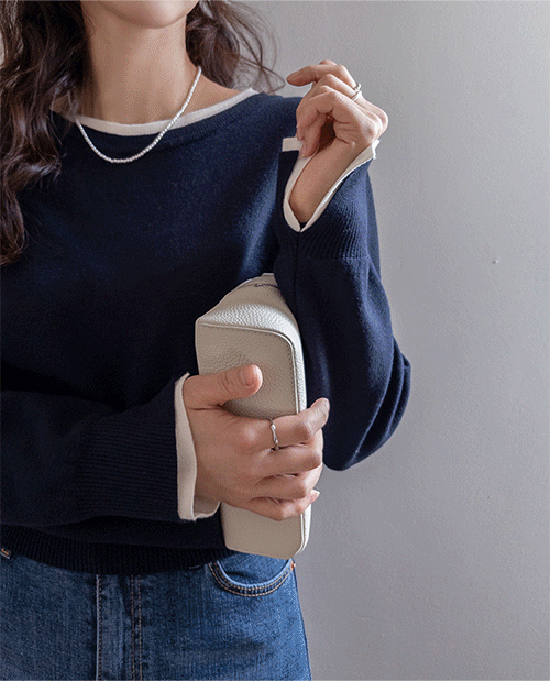 [5 Colors/Spring Colors] Sunday Color Combination Boat Neck Sleeve Slit Daily Knit [Size:F(55~66)]