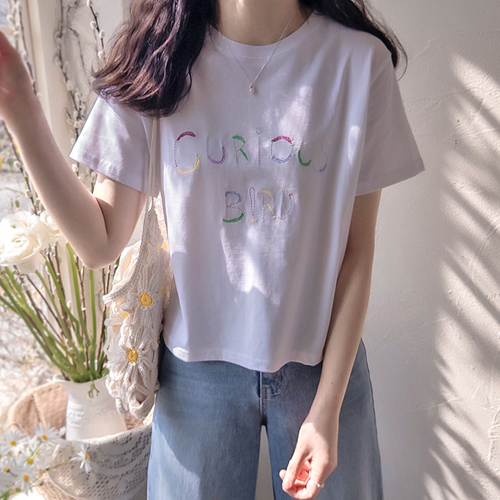 큐리버드 자수레터링 귀요미 반팔티[size:F(55~66)]