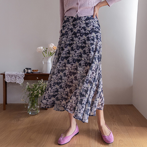 Lena Flowy Feminine Chiffon Skirt [size:F (55~66.5)]