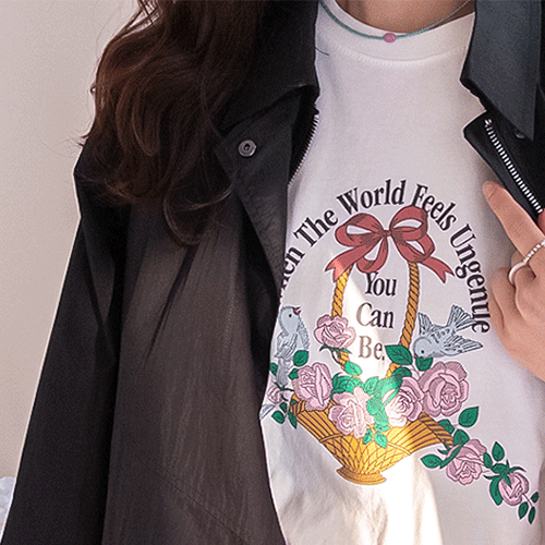 Lovely Raydel Flower & Bird Print Silket T-shirt [size:F(55~66)]