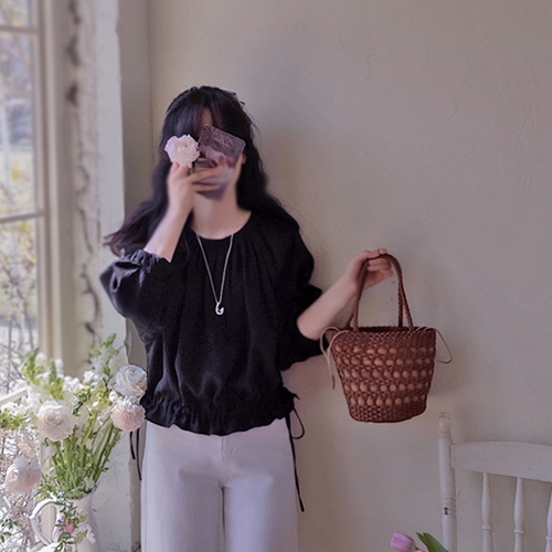 Ann Heis Season Wrinkle Adjustable Waistband Sophistication Blouse [size:F(55~66)]