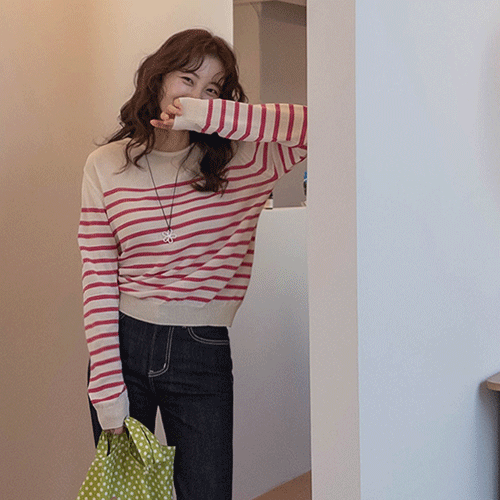 [Supima material] [Neckline wrap treatment] [LABEL] Seira Supima Cotton Stripe Knit [size: F (55~66)]