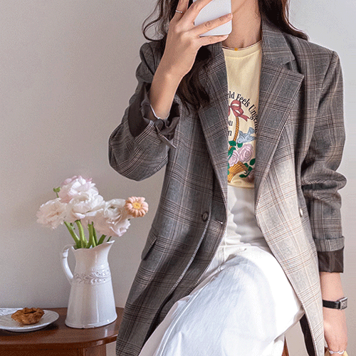 Muse Double Front Glen Check Overfit Jacket [size:F(55~66)]