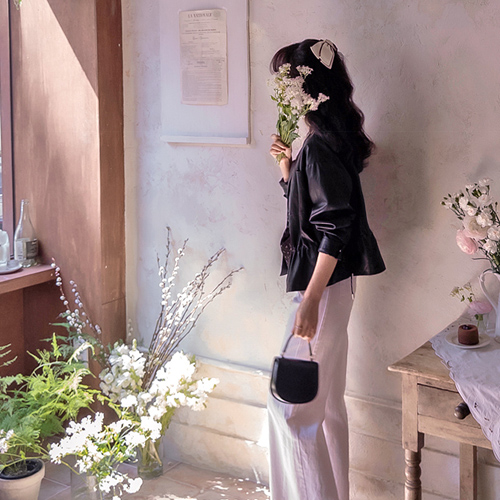 Beautiful Spring Line Waist Drawstring, Luxurious Soft Leather Jacket [size:F(55~66)]