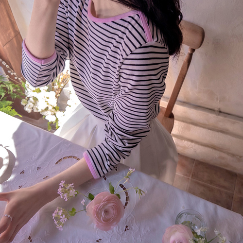 Lights Color Block Stripe Stretchy Spandex High-Quality Tee [size:F(55~66)]