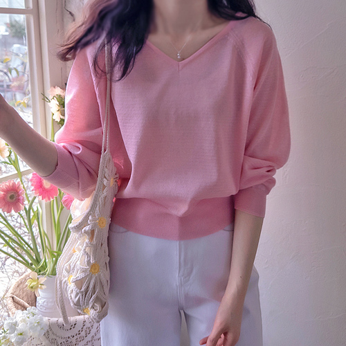 Elena V-neck Sophistication Linen 14 Gauge Knit [size:F(55~66)]