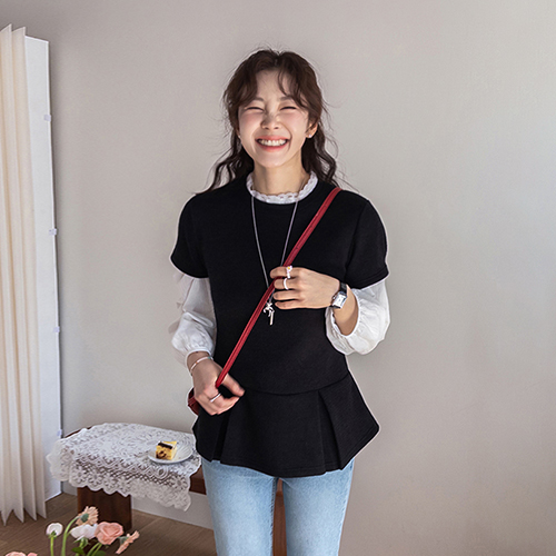 [New Arrival Special 4,000 Won Discount] <FONT color=#5a3954>MADE LIN</font> Lehena Double Tuck Shirring T-shirt [size:F(55~66)]