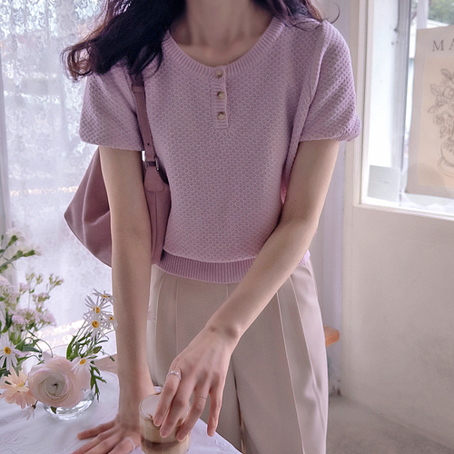 Gemma Waffle & Button Soft Flexible Cute Knit [size:F(55~66)]