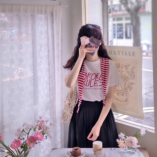 Anbroke English Embroidery Stretch Tee & Shawl Set [size:F(55~66)]