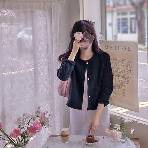 [New Arrival Special 9,000 Won Discount] <FONT color=#5a3954>MADE LIN</font> Ponon Shirred Pearl Jacket Cardigan [size:F(55~66)]