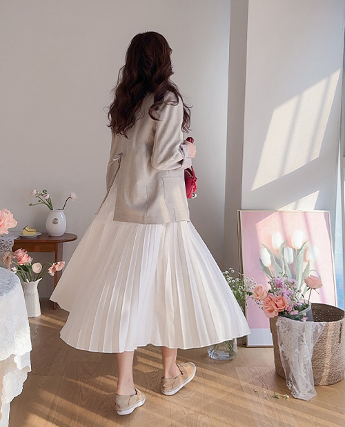 Brielle Pleats Flowy Fit Silky Bowknot Band Rong Skirt [size:F(55~66.5)]