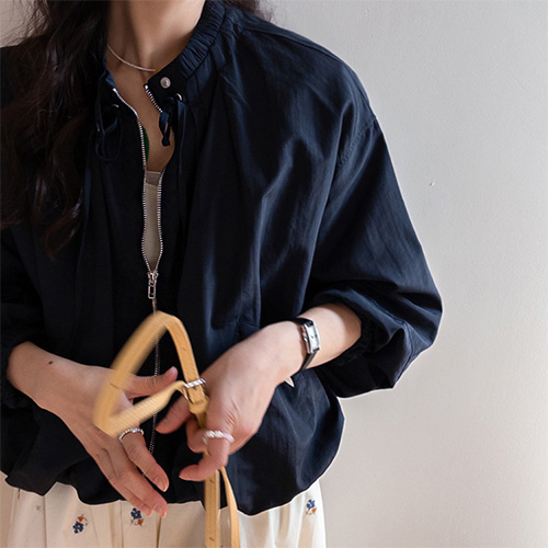 Renbuni Neckline Shirring String Snap Button String Blouson Jumper [size:F(55~77)]