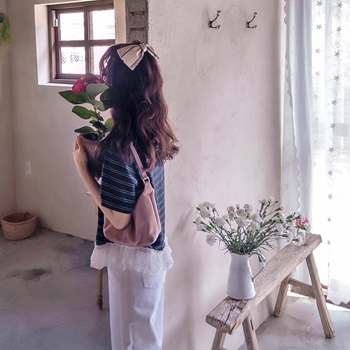 It's Striped Lovely Wavy Lace Color Block Tee [size:F(55~66)]