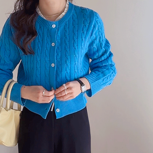 [Transitional Season Item] Linea Classic Cable Knit Semi-Crop Cardigan [size:F(55~66)]