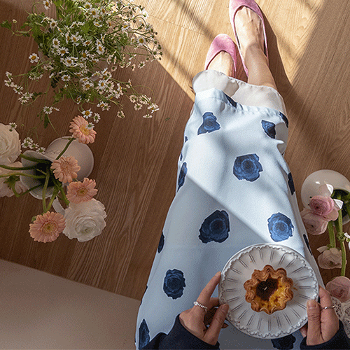 Lavien Blue Rose Chiffon Hemline Rong Skirt [size:F(55~66.5)]