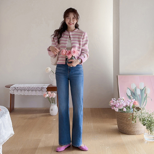 Sayreun lovely color combination Stripe Cardigan [size:F(55~66)]