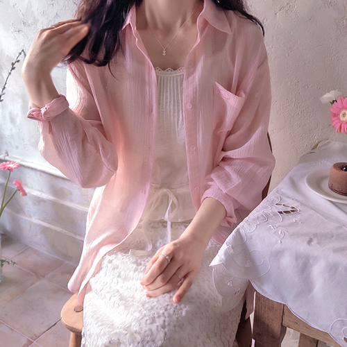 [Spring New Arrivals 20% Off] <FONT color=#5a3954>MADE LIN</font> Tencel Pocket Breezy Spring & Sunscreen Blouse [size: F(55~66), L(77~88)]