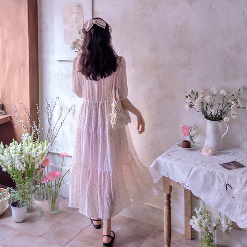 Swing Flower Breeze Fit Waist Tie Wrinkle-free One Piece [size:F(55~66)]