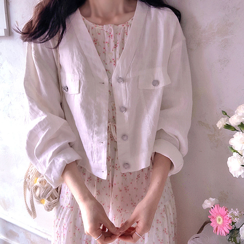 The Lounge No Collar Flexible Linen Stylish Jacket [size:F(55~66)]