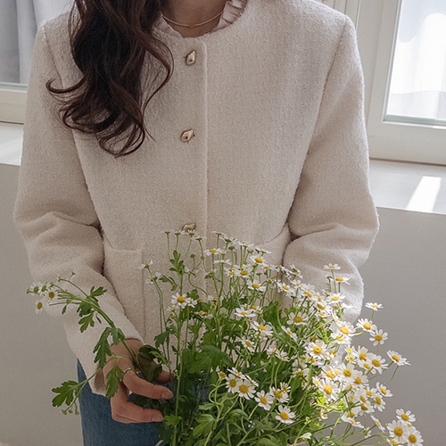 Anne Gold Button Point Raund Neck Tweed Jacket [size:F(55~66)]