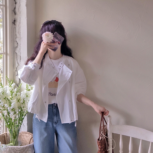 Harness Pastel Button Moist Crinkly Flexible Lightweight Jacket [size:F(55~66)]