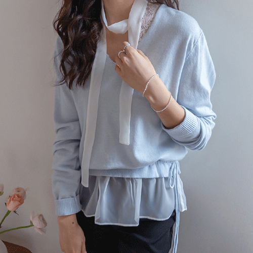 Chloena Strap Set String Hem Chiffon Knit [size:F(55~66)]