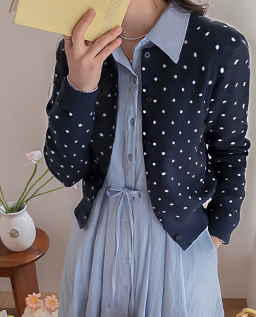 Merry Me Soft and Flexible Dot Spring Knit Cardigan [size:F(55~66)]