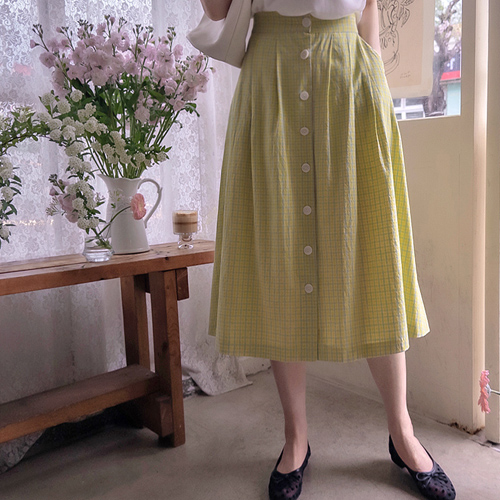 Plantia Love Button Fresh Check Band Skirt [size:F(55~66)]
