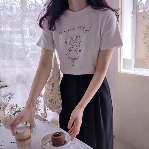 Shuendia Cute Girl Heathered Texture Stretchy Tee [size:F(55~66)]