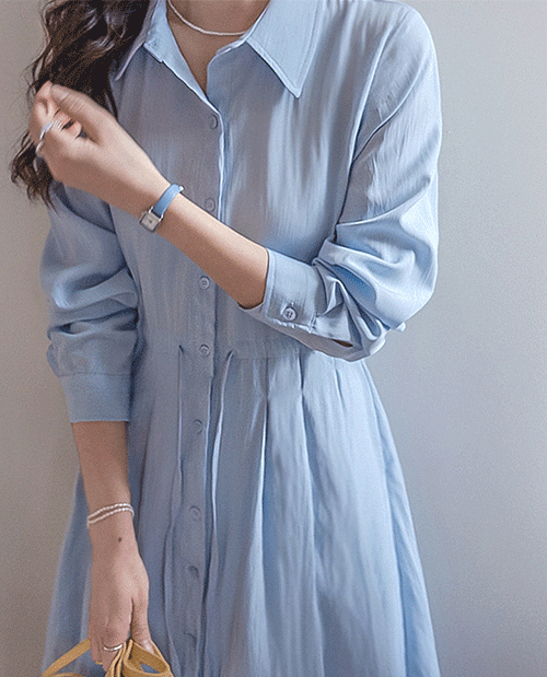 [Waistring] Hazy Aline Delicate Fit Pintuck Shirt Long One Piece [size:F(55~66)]