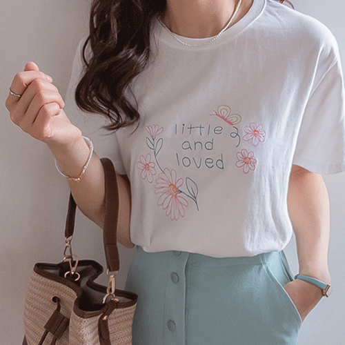 Loved Flower Embroidery Silket Short Sleeve T-shirt [size:F(55~66)]