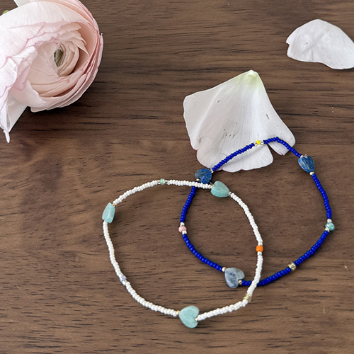 Cerulean Blue Heart Gemstone Beads Bracelet