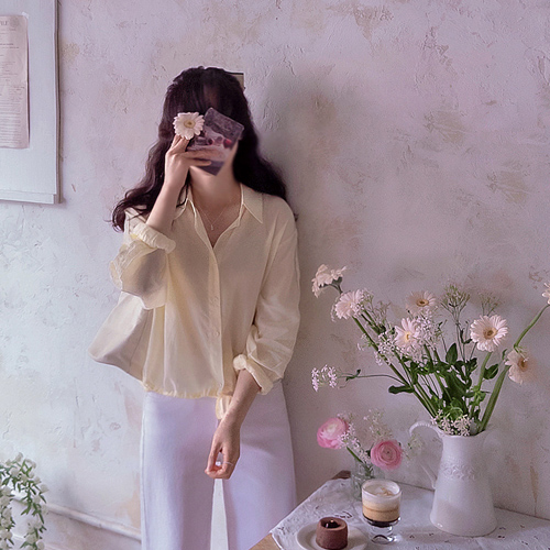 Gemma Lovely Punched Floral Embroidery Flowy Bottom Strap Shacket Shirt [size:F(55~66)]