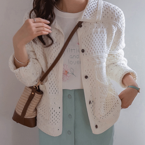 [Ivory Color][LABEL] Cozy Fluffy Crochet Kara Cardigan[size:F(55~66.5)]