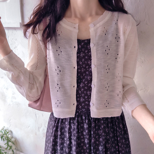Shurobenti Lovely Punching Wavy Neck Delicate Fit Cardigan [size:F(55~66)]