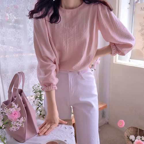 Royson Cut Shoulder Shirring Flowy Delicate Fit Blouse [size:F(55~66)]