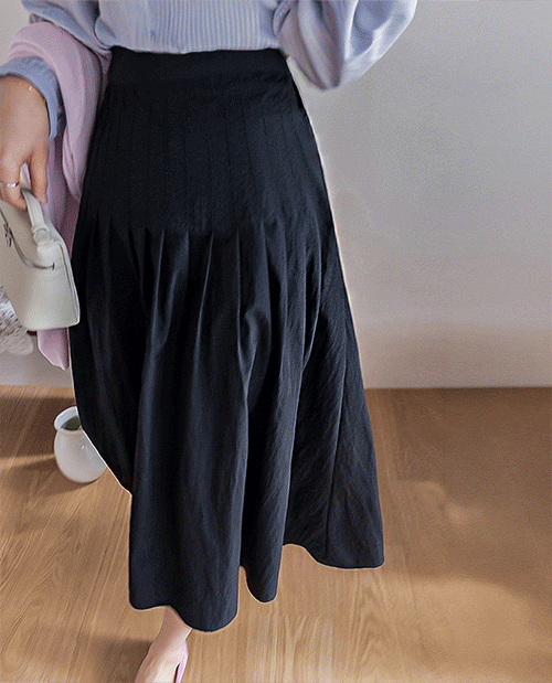[Comfortable Back Elastic/Aline] Orbe Daily Delicate Fit Pin-tuck Pleated Rong Skirt [Size: F (55~66.5)]