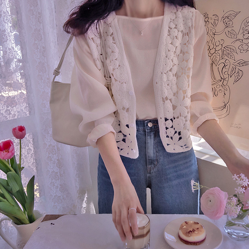 Rifle lovely punched flower knitting vest[size:F(55~66)]