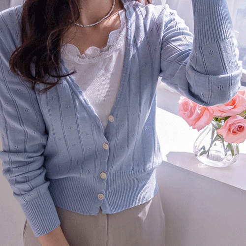 Melon Soft Touch Punching Wave Detail Knit Cardigan [size:F(55~66)]
