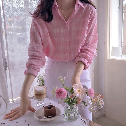 Jenny Wrinkle Bombom Check Daily Delicate Loose Fit Blouse [size:F(55~66)]