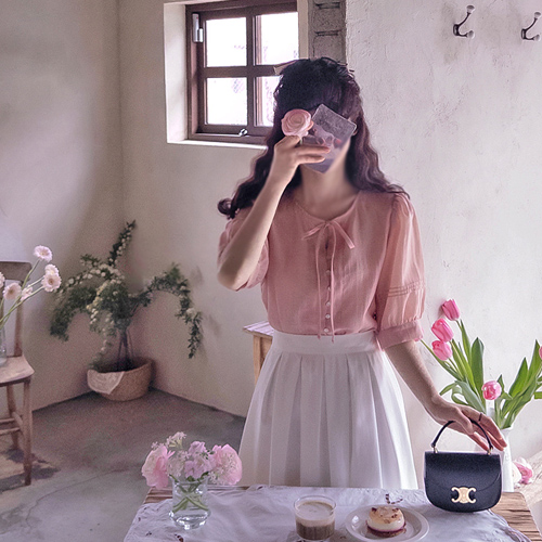 [New Arrival Special 15% Off] <FONT color=#5a3954>MADE LIN</font> Countess Ann Ribbon Silky Lovely Delicate Fit Blouse [size:F(55~66)]