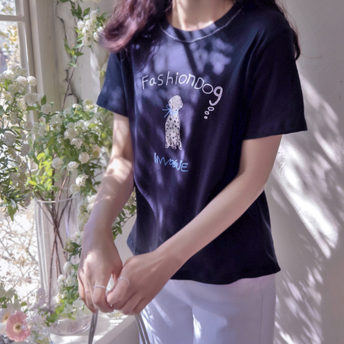 Take Me Cutie Dog Lettering Embroidery Soft Tee [size:F(55~66)]