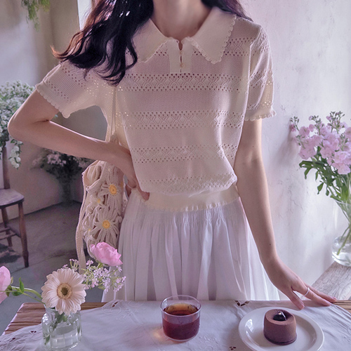 Anna Punching Lovely Wavy Collar Comfortable Stretch Knit[[size:F(55~66)]