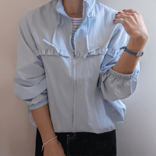 Lilid Highneck string Frill detail Windbreak Jumper [size:F(55~66.5)]