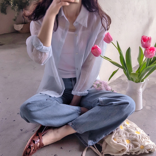 Heart Mother-of-Pearl Button Wrinkle Tencel Summer & Spring Sal-Anta Item Blouse [size:F(55~66)]