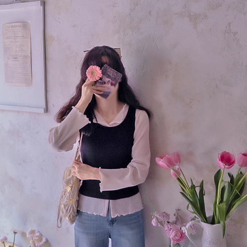 Crotion lovely Pleats comfortable spandex blouse [size:F(55~66)]